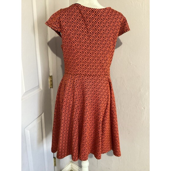 Maeve Orange Black Geo A-Line Mini Pullover Dress Cap Sleeve Knit M - Picture 4 of 6